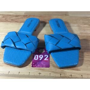 Cape Robbin Deja Slide Sandals Women's 6 Blue Leather Woven Open Square Toe